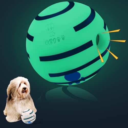 KKBDOO Interaktives Hundespielzeug, leuchtet im Dunkeln, Wackelball für Hunde, Wackelball, Hundespielzeug, Kicherngeräusche hält Hunde beschäftigt, langlebiger Kicherball für Welpen, kleine Hunde, 8 von KKBDOO