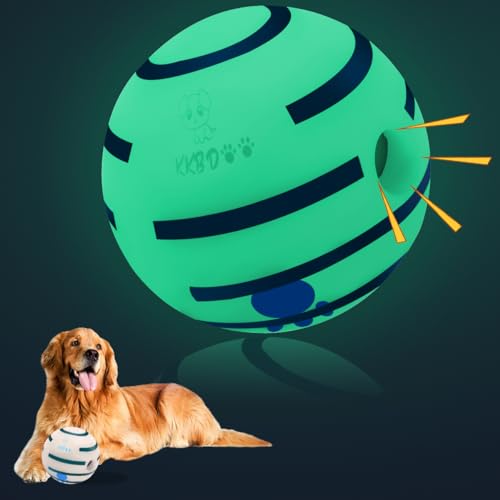 KKBDOO Interaktives Hundespielzeug, leuchtet im Dunkeln, Wackelball für Hunde, Wackelball, Hundespielzeug, Kicherngeräusche hält Hunde beschäftigt, langlebiger Kicherball für große Hunde, 14 cm von KKBDOO