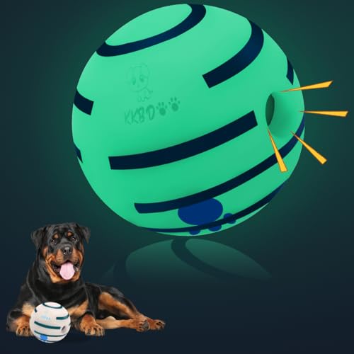 KKBDOO Interaktives Hundespielzeug, leuchtet im Dunkeln, Wackelball für Hunde, Wackelball, Hundespielzeug, Kicherngeräusche hält Hunde beschäftigt, langlebiger Kicherball für mittelgroße Hunde, 11 cm von KKBDOO