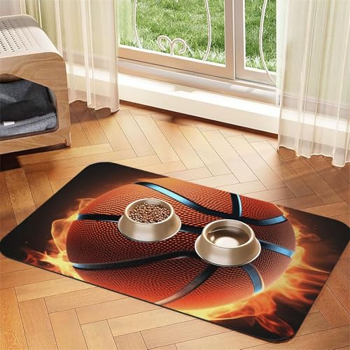 3D-Basketball-Hundefuttermatten für Böden, rutschfest, super saugfähig, für Futter und Wasser, niedlich, Gummi, schnell trocknend, für Hunde, Welpen, Katzen, 30,5 x 45,7 cm 3D-Basketball-Hundefuttermatten für Böden, rutschfest, super saugfähig, für Futter und Wasser, niedlich, Gummi, schnell trocknend, für Hunde, Welpen, Katzen, 30,5 x 45,7 cm von KKLWEGU