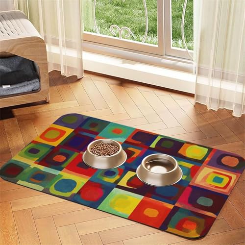 Abstrakte Art Quadrate, Hundefuttermatten für Böden, 30,5 x 45,7 cm, rutschfeste, super saugfähige Haustierfuttermatte, Geschirrspüler-Hundematte für Futter und Wasser, niedlich, Gummi, schnell Abstrakte Art Quadrate, Hundefuttermatten für Böden, 30,5 x 45,7 cm, rutschfeste, super saugfähige Haustierfuttermatte, Geschirrspüler-Hundematte für Futter und Wasser, niedlich, Gummi, schnell von KKLWEGU