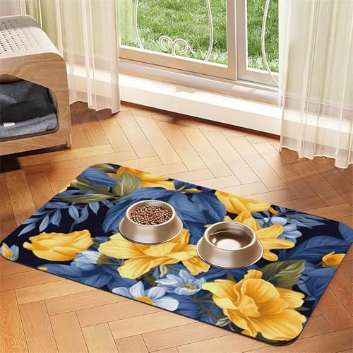Blue Base Hundefuttermatten mit gelbem Blumenmuster, 30,5 x 45,7 cm, rutschfest, super saugfähig, Geschirrspüler-Hundematte für Futter und Wasser, niedlich, Gummi, schnell trocknend Blue Base Hundefuttermatten mit gelbem Blumenmuster, 30,5 x 45,7 cm, rutschfest, super saugfähig, Geschirrspüler-Hundematte für Futter und Wasser, niedlich, Gummi, schnell trocknend von KKLWEGU