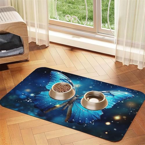 Blue Starry Butterfly Hundefuttermatten für Böden, 30,5 x 45,7 cm, rutschfeste, super saugfähige Haustierfuttermatte, Geschirrspüler-Hundematte für Futter und Wasser, niedlich, Gummi, schnell Blue Starry Butterfly Hundefuttermatten für Böden, 30,5 x 45,7 cm, rutschfeste, super saugfähige Haustierfuttermatte, Geschirrspüler-Hundematte für Futter und Wasser, niedlich, Gummi, schnell von KKLWEGU