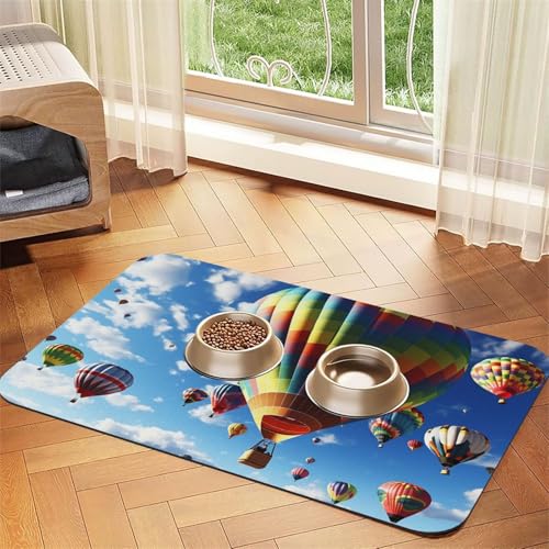 Bunte Heißluftballon-Hundefuttermatten für Böden, 30,5 x 45,7 cm, rutschfeste, super saugfähige Haustierfuttermatte, Geschirrspüler-Hundematte für Futter und Wasser, niedlich, schnell trocknend Bunte Heißluftballon-Hundefuttermatten für Böden, 30,5 x 45,7 cm, rutschfeste, super saugfähige Haustierfuttermatte, Geschirrspüler-Hundematte für Futter und Wasser, niedlich, schnell trocknend von KKLWEGU