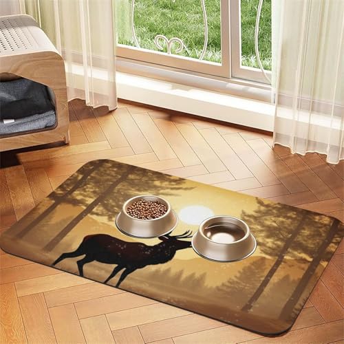 Elch Artwork Hundefuttermatten für Böden, 30,5 x 45,7 cm, rutschfeste, super saugfähige Haustierfuttermatte, Geschirrspüler-Hundematte für Futter und Wasser, niedlich, Gummi, schnell trocknend Elch Artwork Hundefuttermatten für Böden, 30,5 x 45,7 cm, rutschfeste, super saugfähige Haustierfuttermatte, Geschirrspüler-Hundematte für Futter und Wasser, niedlich, Gummi, schnell trocknend von KKLWEGU