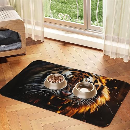 Ferocious Tiger Hundefuttermatten für Böden, rutschfeste, super saugfähige Haustierfuttermatte, Geschirrspüler-Hundematte für Futter und Wasser, niedlich, Gummi, schnell trocknend Ferocious Tiger Hundefuttermatten für Böden, rutschfeste, super saugfähige Haustierfuttermatte, Geschirrspüler-Hundematte für Futter und Wasser, niedlich, Gummi, schnell trocknend von KKLWEGU