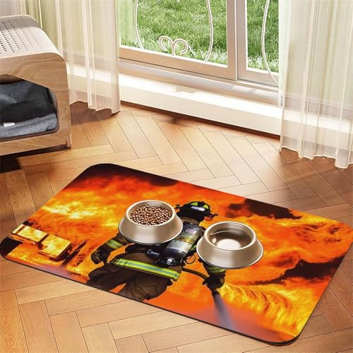 Feuerwehrmann Feuerwehrmann Flamme Hundefuttermatten für Böden, rutschfest, super saugfähig, für Futter und Wasser, niedlich, Gummi, schnell trocknend, Haustier-Futtermatte für Hunde, Welpen, Katzen Feuerwehrmann Feuerwehrmann Flamme Hundefuttermatten für Böden, rutschfest, super saugfähig, für Futter und Wasser, niedlich, Gummi, schnell trocknend, Haustier-Futtermatte für Hunde, Welpen, Katzen von KKLWEGU
