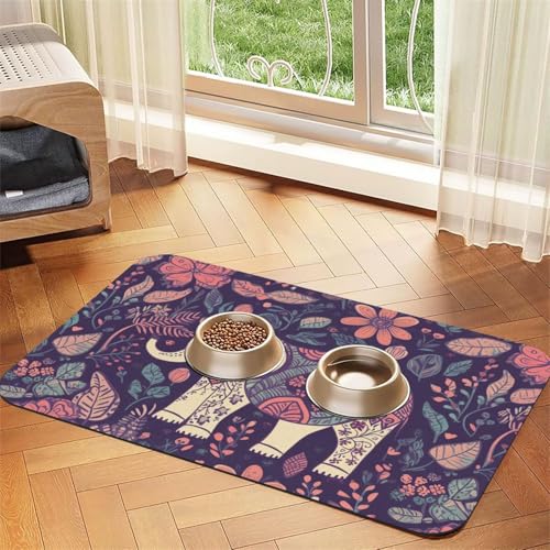 Flower-Elephant Hundefuttermatten für Böden, rutschfeste, super saugfähige Haustierfuttermatte, Geschirrspüler-Hundematte für Futter und Wasser, niedlich, Gummi, schnell trocknend Flower-Elephant Hundefuttermatten für Böden, rutschfeste, super saugfähige Haustierfuttermatte, Geschirrspüler-Hundematte für Futter und Wasser, niedlich, Gummi, schnell trocknend von KKLWEGU