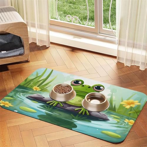 Frosch auf einem Teich Hundefuttermatten für Böden, 30,5 x 45,7 cm, rutschfeste, super saugfähige Haustierfuttermatte, Geschirrspüler-Hundematte für Futter und Wasser, niedlich, Gummi, schnell Frosch auf einem Teich Hundefuttermatten für Böden, 30,5 x 45,7 cm, rutschfeste, super saugfähige Haustierfuttermatte, Geschirrspüler-Hundematte für Futter und Wasser, niedlich, Gummi, schnell von KKLWEGU