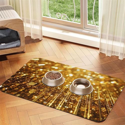 Goldfarbene Hundefuttermatten für Böden, 30,5 x 45,7 cm, rutschfeste, super saugfähige Haustierfuttermatte, Geschirrspüler-Hundematte für Futter und Wasser, niedlich, Gummi, schnell trocknend Goldfarbene Hundefuttermatten für Böden, 30,5 x 45,7 cm, rutschfeste, super saugfähige Haustierfuttermatte, Geschirrspüler-Hundematte für Futter und Wasser, niedlich, Gummi, schnell trocknend von KKLWEGU