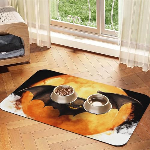 Halloween-Fledermaus-Hundefuttermatten für Böden, rutschfest, super saugfähig, für Futter und Wasser, niedlich, Gummi, schnell trocknend, für Hunde, Welpen, Katzen, 40,6 x 61 cm Halloween-Fledermaus-Hundefuttermatten für Böden, rutschfest, super saugfähig, für Futter und Wasser, niedlich, Gummi, schnell trocknend, für Hunde, Welpen, Katzen, 40,6 x 61 cm von KKLWEGU
