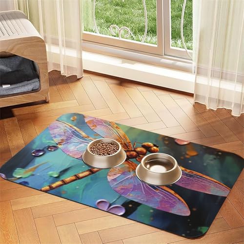 Handbemalte Libellen-Hundefuttermatten für Böden, 30,5 x 45,7 cm, rutschfeste, super saugfähige Haustierfuttermatte, Geschirrspüler-Hundematte für Futter und Wasser, niedlich, Gummi, schnell trocknend Handbemalte Libellen-Hundefuttermatten für Böden, 30,5 x 45,7 cm, rutschfeste, super saugfähige Haustierfuttermatte, Geschirrspüler-Hundematte für Futter und Wasser, niedlich, Gummi, schnell trocknend von KKLWEGU