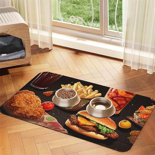 Hühnerbein-Burger-Getränke-Hundefuttermatten für Böden, rutschfest, super saugfähig, für Futter und Wasser, niedlich, Gummi, schnell trocknend, für Hunde, Welpen, Katzen Hühnerbein-Burger-Getränke-Hundefuttermatten für Böden, rutschfest, super saugfähig, für Futter und Wasser, niedlich, Gummi, schnell trocknend, für Hunde, Welpen, Katzen von KKLWEGU