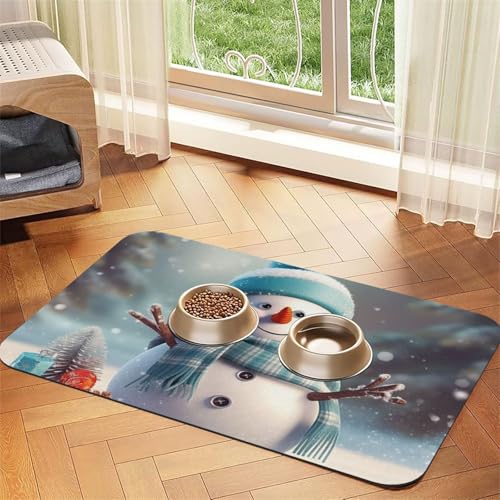 Hunde-Futtermatten mit niedlichem Schneemann für Böden, rutschfest, super saugfähig, für Futter und Wasser, niedlich, Gummi, schnell trocknend, für Hunde, Welpen, Katzen, 30,5 x 45,7 cm Hunde-Futtermatten mit niedlichem Schneemann für Böden, rutschfest, super saugfähig, für Futter und Wasser, niedlich, Gummi, schnell trocknend, für Hunde, Welpen, Katzen, 30,5 x 45,7 cm von KKLWEGU