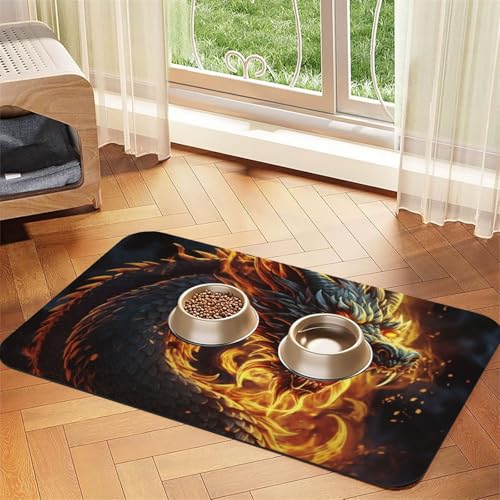 Hundefuttermatten für Böden, Motiv: Feuerchinesischer Drache, 40,6 x 61 cm, rutschfeste, super saugfähige Haustierfuttermatte, Geschirrspüler-Hundematte für Futter und Wasser, niedlich, Gummi, schnell Hundefuttermatten für Böden, Motiv: Feuerchinesischer Drache, 40,6 x 61 cm, rutschfeste, super saugfähige Haustierfuttermatte, Geschirrspüler-Hundematte für Futter und Wasser, niedlich, Gummi, schnell von KKLWEGU
