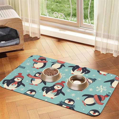 Hundefuttermatten für den Winter, Weihnachten, Pinguine, für Böden, 40,6 x 61 cm, rutschfest, super saugfähig, Geschirrspüler-Hundematte für Futter und Wasser, niedlich, Gummi, schnell trocknend Hundefuttermatten für den Winter, Weihnachten, Pinguine, für Böden, 40,6 x 61 cm, rutschfest, super saugfähig, Geschirrspüler-Hundematte für Futter und Wasser, niedlich, Gummi, schnell trocknend von KKLWEGU