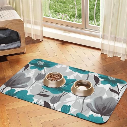 Hundefuttermatten mit Blumenmuster, 30,5 x 45,7 cm, rutschfest, super saugfähig, spülmaschinenfest, Hundematte für Futter und Wasser, niedlich, schnell trocknend, für Hunde, Welpen, Katzen, Blaugrün Hundefuttermatten mit Blumenmuster, 30,5 x 45,7 cm, rutschfest, super saugfähig, spülmaschinenfest, Hundematte für Futter und Wasser, niedlich, schnell trocknend, für Hunde, Welpen, Katzen, Blaugrün von KKLWEGU