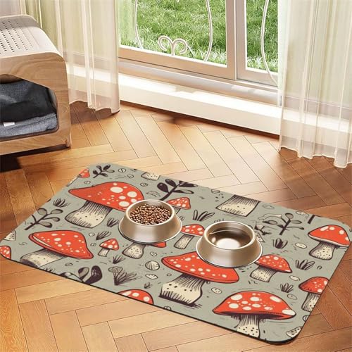 Hundefuttermatten mit Cartoon-Pilzen für Böden, rutschfest, super saugfähig, für Futter und Wasser, niedlich, Gummi, schnell trocknend, für Hunde, Welpen, Katzen, 40,6 x 61 cm Hundefuttermatten mit Cartoon-Pilzen für Böden, rutschfest, super saugfähig, für Futter und Wasser, niedlich, Gummi, schnell trocknend, für Hunde, Welpen, Katzen, 40,6 x 61 cm von KKLWEGU