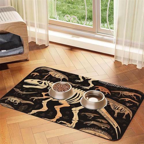 Hundefuttermatten mit Dinosaurier-Skelett-Druck, 40,6 x 61 cm, rutschfeste, super saugfähige Haustierfuttermatte, Geschirrspüler-Hundematte für Futter und Wasser, niedlich, Gummi, schnell trocknend Hundefuttermatten mit Dinosaurier-Skelett-Druck, 40,6 x 61 cm, rutschfeste, super saugfähige Haustierfuttermatte, Geschirrspüler-Hundematte für Futter und Wasser, niedlich, Gummi, schnell trocknend von KKLWEGU