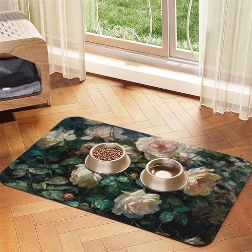 Hundefuttermatten mit Rosen-Motiv, 40,6 x 61 cm, rutschfest, super saugfähig, Geschirrspüler-Hundematte für Futter und Wasser, niedlich, schnell trocknend, Haustier-Futtermatte für Hunde, Welpen Hundefuttermatten mit Rosen-Motiv, 40,6 x 61 cm, rutschfest, super saugfähig, Geschirrspüler-Hundematte für Futter und Wasser, niedlich, schnell trocknend, Haustier-Futtermatte für Hunde, Welpen von KKLWEGU
