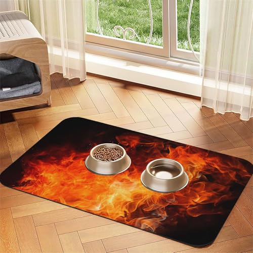 Hundefuttermatten mit brüllender Flamme, für Böden, rutschfeste, super saugfähige Haustierfuttermatte, Geschirrspüler-Hundematte für Futter und Wasser, niedlich, Gummi, schnell trocknend Hundefuttermatten mit brüllender Flamme, für Böden, rutschfeste, super saugfähige Haustierfuttermatte, Geschirrspüler-Hundematte für Futter und Wasser, niedlich, Gummi, schnell trocknend von KKLWEGU