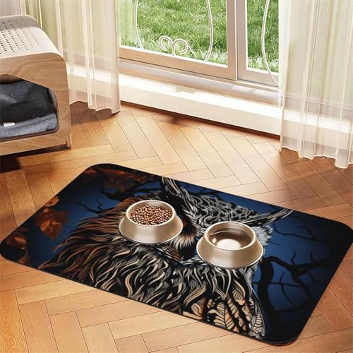 Hundefuttermatten mit schwarzer Eule, 40,6 x 61 cm, rutschfest, super saugfähig, Geschirrspüler-Hundematte für Futter und Wasser, niedlich, schnell trocknend, Haustier-Futtermatte für Hunde, Welpen Hundefuttermatten mit schwarzer Eule, 40,6 x 61 cm, rutschfest, super saugfähig, Geschirrspüler-Hundematte für Futter und Wasser, niedlich, schnell trocknend, Haustier-Futtermatte für Hunde, Welpen von KKLWEGU
