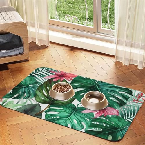 Hundefuttermatten mit tropischen Blättern, 30,5 x 45,7 cm, rutschfest, super saugfähig, spülmaschinenfest, Hundematte für Futter und Wasser, niedlich, schnell trocknend, Haustier-Futtermatte für Hunde Hundefuttermatten mit tropischen Blättern, 30,5 x 45,7 cm, rutschfest, super saugfähig, spülmaschinenfest, Hundematte für Futter und Wasser, niedlich, schnell trocknend, Haustier-Futtermatte für Hunde von KKLWEGU