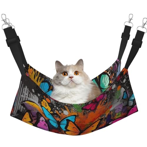 KKLWEGU Art Graffiti Schmetterlinge Druck Katze Hängematte Sommer Atmungsaktiv Hängende Haustier Käfig Hängematte Bett Verstellbare Weiche Schlafhängematte für Katzen Kleine Hunde Kaninchen Groß KKLWEGU Art Graffiti Schmetterlinge Druck Katze Hängematte Sommer Atmungsaktiv Hängende Haustier Käfig Hängematte Bett Verstellbare Weiche Schlafhängematte für Katzen Kleine Hunde Kaninchen Groß von KKLWEGU