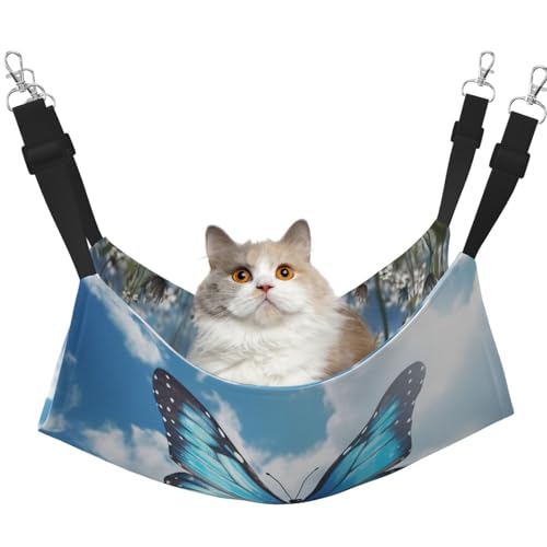KKLWEGU Blaue Schmetterlings- und Wolken-Katzen-Hängematte für den Sommer, atmungsaktiv, hängend, Haustierkäfig-Hängematte, Bett, verstellbar, weich, Schlafhängematte für Katzen, kleine Hunde KKLWEGU Blaue Schmetterlings- und Wolken-Katzen-Hängematte für den Sommer, atmungsaktiv, hängend, Haustierkäfig-Hängematte, Bett, verstellbar, weich, Schlafhängematte für Katzen, kleine Hunde von KKLWEGU