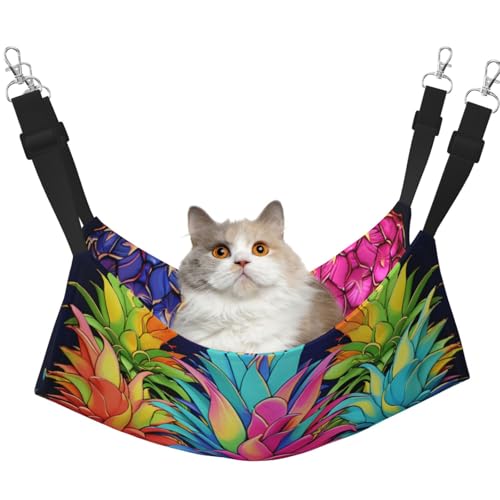 KKLWEGU Bunte Ananas-Katzen-Hängematte, Sommer, atmungsaktiv, zum Aufhängen, Haustierkäfig-Hängematte, Bett, verstellbar, weich, für Katzen, kleine Hunde, Kaninchen, Größe M KKLWEGU Bunte Ananas-Katzen-Hängematte, Sommer, atmungsaktiv, zum Aufhängen, Haustierkäfig-Hängematte, Bett, verstellbar, weich, für Katzen, kleine Hunde, Kaninchen, Größe M von KKLWEGU