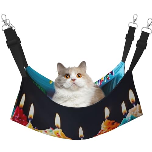 KKLWEGU Bunte Happy Birthday Cupcakes Katzenhängematte, Sommer, atmungsaktiv, zum Aufhängen, Haustierkäfig-Hängematte, Bett, verstellbar, weich, für Katzen, kleine Hunde, Kaninchen, Größe M KKLWEGU Bunte Happy Birthday Cupcakes Katzenhängematte, Sommer, atmungsaktiv, zum Aufhängen, Haustierkäfig-Hängematte, Bett, verstellbar, weich, für Katzen, kleine Hunde, Kaninchen, Größe M von KKLWEGU