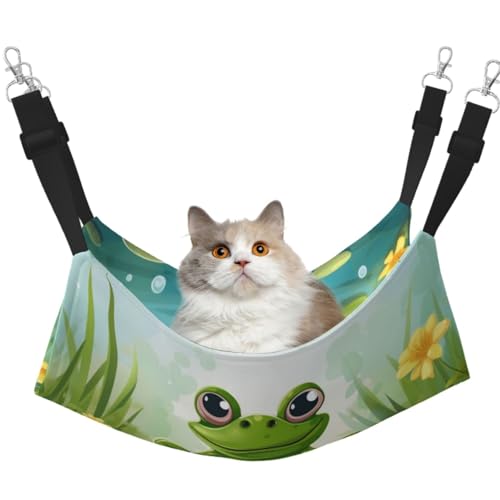 KKLWEGU Frosch auf einem Teich, Katzen-Hängematte, Sommer, atmungsaktiv, hängend, Haustierkäfig-Hängematte, Bett, verstellbar, weich, für Katzen, kleine Hunde, Kaninchen, Größe M KKLWEGU Frosch auf einem Teich, Katzen-Hängematte, Sommer, atmungsaktiv, hängend, Haustierkäfig-Hängematte, Bett, verstellbar, weich, für Katzen, kleine Hunde, Kaninchen, Größe M von KKLWEGU