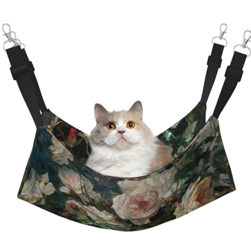 KKLWEGU Katzen-Hängematte mit Rosen-Druck, Sommer, atmungsaktiv, hängend, Haustierkäfig-Hängematte, Bett, verstellbar, weich, Schlafhängematte für Katzen, kleine Hunde, Kaninchen, groß KKLWEGU Katzen-Hängematte mit Rosen-Druck, Sommer, atmungsaktiv, hängend, Haustierkäfig-Hängematte, Bett, verstellbar, weich, Schlafhängematte für Katzen, kleine Hunde, Kaninchen, groß von KKLWEGU