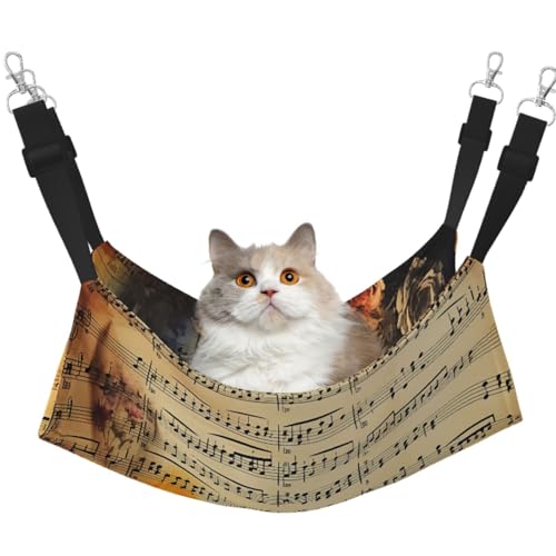 KKLWEGU Katzenhängematte im Vintage-Stil, mit Musiknoten, Sommer, atmungsaktiv, hängend, Haustierkäfig-Hängematte, Bett, verstellbar, weich, für Katzen, kleine Hunde, Kaninchen, groß KKLWEGU Katzenhängematte im Vintage-Stil, mit Musiknoten, Sommer, atmungsaktiv, hängend, Haustierkäfig-Hängematte, Bett, verstellbar, weich, für Katzen, kleine Hunde, Kaninchen, groß von KKLWEGU