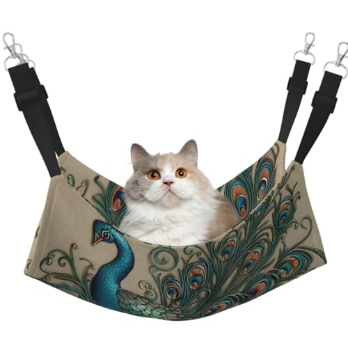 KKLWEGU Katzenhängematte mit Pfauenmuster, Sommer, atmungsaktiv, hängend, Haustierkäfig-Hängematte, Bett, verstellbar, weich, für Katzen, kleine Hunde, Kaninchen, groß KKLWEGU Katzenhängematte mit Pfauenmuster, Sommer, atmungsaktiv, hängend, Haustierkäfig-Hängematte, Bett, verstellbar, weich, für Katzen, kleine Hunde, Kaninchen, groß von KKLWEGU