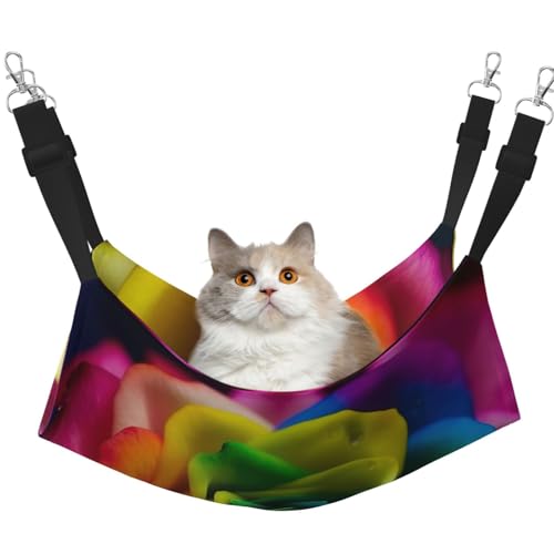 KKLWEGU Katzenhängematte mit Regenbogenblumen, Sommer, atmungsaktiv, hängend, Haustierkäfig-Hängematte, Bett, verstellbar, weich, für Katzen, kleine Hunde, Kaninchen, Größe M KKLWEGU Katzenhängematte mit Regenbogenblumen, Sommer, atmungsaktiv, hängend, Haustierkäfig-Hängematte, Bett, verstellbar, weich, für Katzen, kleine Hunde, Kaninchen, Größe M von KKLWEGU