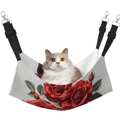 KKLWEGU Katzenhängematte mit roten Rosenblüten, Sommer, atmungsaktiv, zum Aufhängen, Haustierkäfig-Hängematte, Bett, verstellbar, weich, für Katzen, kleine Hunde, Kaninchen, Größe M KKLWEGU Katzenhängematte mit roten Rosenblüten, Sommer, atmungsaktiv, zum Aufhängen, Haustierkäfig-Hängematte, Bett, verstellbar, weich, für Katzen, kleine Hunde, Kaninchen, Größe M von KKLWEGU