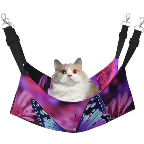 KKLWEGU Lila Schmetterling und Blume Katze Hängematte Sommer Atmungsaktiv Hängende Haustier Käfig Hängematte Bett Verstellbare Weiche Schlafhängematte für Katzen Kleine Hunde Kaninchen Groß KKLWEGU Lila Schmetterling und Blume Katze Hängematte Sommer Atmungsaktiv Hängende Haustier Käfig Hängematte Bett Verstellbare Weiche Schlafhängematte für Katzen Kleine Hunde Kaninchen Groß von KKLWEGU
