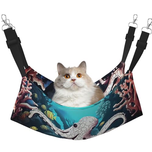 KKLWEGU Marine Life Katzenhängematte, Sommer, atmungsaktiv, hängend, Haustierkäfig-Hängematte, Bett, verstellbar, weich, Schlafhängematte für Katzen, kleine Hunde, Kaninchen, groß KKLWEGU Marine Life Katzenhängematte, Sommer, atmungsaktiv, hängend, Haustierkäfig-Hängematte, Bett, verstellbar, weich, Schlafhängematte für Katzen, kleine Hunde, Kaninchen, groß von KKLWEGU