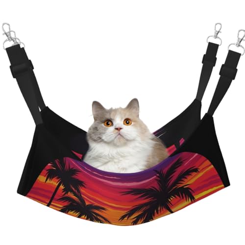 KKLWEGU Palmen-Sonnenuntergang-Design, Katzenhängematte, Sommer, atmungsaktiv, hängend, Haustierkäfig-Hängematte, Bett, verstellbar, weich, für Katzen, kleine Hunde, Kaninchen, Größe M KKLWEGU Palmen-Sonnenuntergang-Design, Katzenhängematte, Sommer, atmungsaktiv, hängend, Haustierkäfig-Hängematte, Bett, verstellbar, weich, für Katzen, kleine Hunde, Kaninchen, Größe M von KKLWEGU