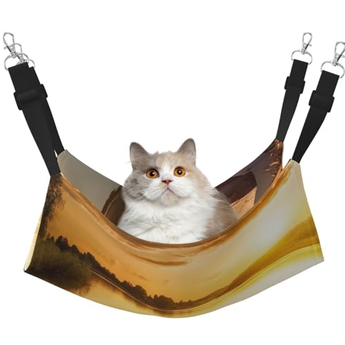 KKLWEGU River Sunset Holzboot Katze Hängematte Sommer Atmungsaktiv Hängende Haustier Käfig Hängematte Bett Verstellbare Weiche Schlafhängematte für Katzen Kleine Hunde Kaninchen Groß KKLWEGU River Sunset Holzboot Katze Hängematte Sommer Atmungsaktiv Hängende Haustier Käfig Hängematte Bett Verstellbare Weiche Schlafhängematte für Katzen Kleine Hunde Kaninchen Groß von KKLWEGU