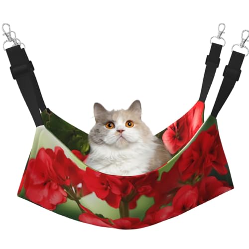 KKLWEGU Rote Geranien Katzenhängematte, Sommer, atmungsaktiv, hängend, Haustierkäfig-Hängematte, Bett, verstellbar, weich, für Katzen, kleine Hunde, Kaninchen, Größe M KKLWEGU Rote Geranien Katzenhängematte, Sommer, atmungsaktiv, hängend, Haustierkäfig-Hängematte, Bett, verstellbar, weich, für Katzen, kleine Hunde, Kaninchen, Größe M von KKLWEGU