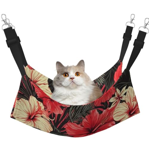 KKLWEGU Rote Hibiskus-Katzen-Hängematte, Sommer, atmungsaktiv, hängend, Haustierkäfig-Hängematte, Bett, verstellbar, weich, Schlafhängematte für Katzen, kleine Hunde, Kaninchen, groß KKLWEGU Rote Hibiskus-Katzen-Hängematte, Sommer, atmungsaktiv, hängend, Haustierkäfig-Hängematte, Bett, verstellbar, weich, Schlafhängematte für Katzen, kleine Hunde, Kaninchen, groß von KKLWEGU
