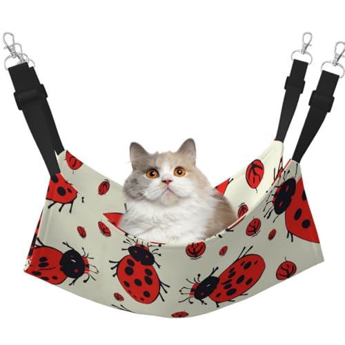 KKLWEGU Rote Marienkäfer-Katzen-Hängematte, Sommer, atmungsaktiv, hängend, Haustierkäfig-Hängematte, Bett, verstellbar, weich, für Katzen, kleine Hunde, Kaninchen, Größe M KKLWEGU Rote Marienkäfer-Katzen-Hängematte, Sommer, atmungsaktiv, hängend, Haustierkäfig-Hängematte, Bett, verstellbar, weich, für Katzen, kleine Hunde, Kaninchen, Größe M von KKLWEGU