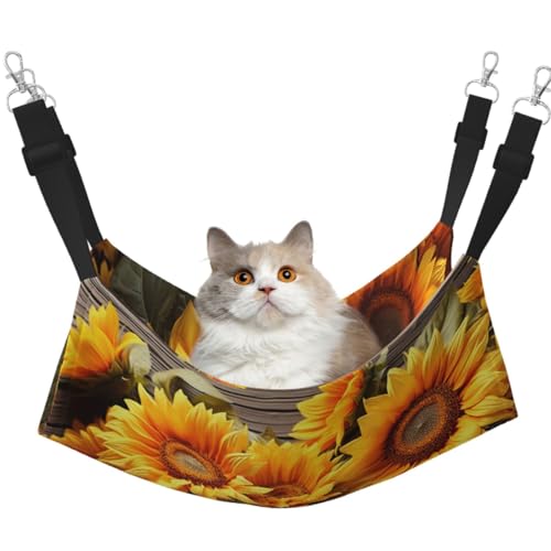 KKLWEGU Sonnenblumen-Hängematte mit Pflanzenmotiv, Sommer, atmungsaktiv, hängend, Haustierkäfig-Hängematte, Bett, verstellbar, weich, für Katzen, kleine Hunde, Kaninchen, groß KKLWEGU Sonnenblumen-Hängematte mit Pflanzenmotiv, Sommer, atmungsaktiv, hängend, Haustierkäfig-Hängematte, Bett, verstellbar, weich, für Katzen, kleine Hunde, Kaninchen, groß von KKLWEGU