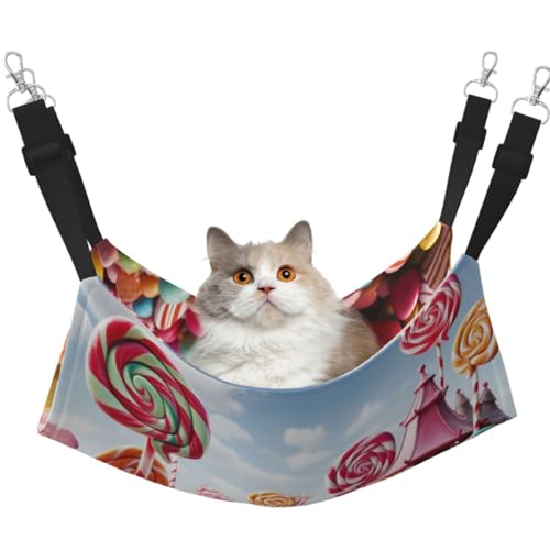 KKLWEGU Sweet Candy Hintergrund Katzen-Hängematte Sommer atmungsaktiv hängende Haustierkäfig Hängematte Bett verstellbar weich Schlafhängematte für Katzen kleine Hunde Kaninchen groß KKLWEGU Sweet Candy Hintergrund Katzen-Hängematte Sommer atmungsaktiv hängende Haustierkäfig Hängematte Bett verstellbar weich Schlafhängematte für Katzen kleine Hunde Kaninchen groß von KKLWEGU