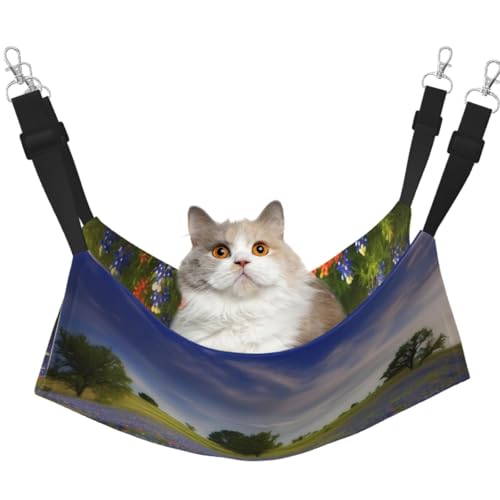 KKLWEGU Texas Bluebonnets Scenery Katzenhängematte, Sommer, atmungsaktiv, hängend, Haustierkäfig-Hängematte, Bett, verstellbar, weich, für Katzen, kleine Hunde, Kaninchen, Größe M KKLWEGU Texas Bluebonnets Scenery Katzenhängematte, Sommer, atmungsaktiv, hängend, Haustierkäfig-Hängematte, Bett, verstellbar, weich, für Katzen, kleine Hunde, Kaninchen, Größe M von KKLWEGU