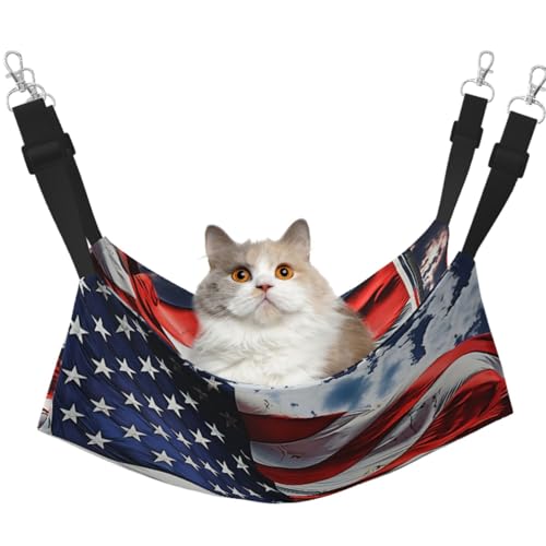 KKLWEGU US-Flaggen-Katzen-Hängematte, Sommer, atmungsaktiv, hängend, Haustierkäfig-Hängematte, Bett, verstellbar, weich, für Katzen, kleine Hunde, Kaninchen, groß KKLWEGU US-Flaggen-Katzen-Hängematte, Sommer, atmungsaktiv, hängend, Haustierkäfig-Hängematte, Bett, verstellbar, weich, für Katzen, kleine Hunde, Kaninchen, groß von KKLWEGU