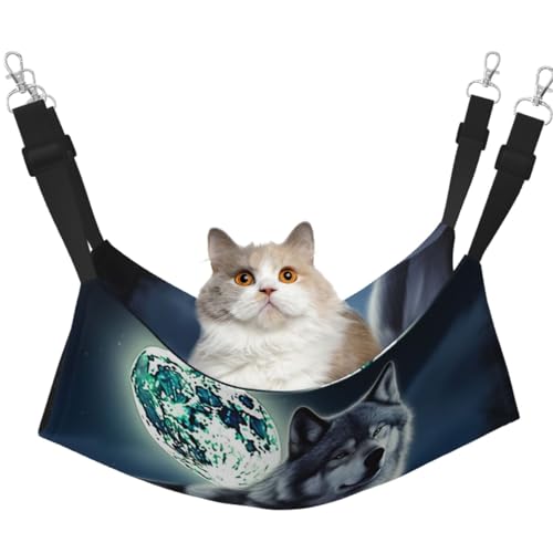 KKLWEGU Wolf Under Moon Katzenhängematte, Sommer, atmungsaktiv, hängend, Haustierkäfig-Hängematte, Bett, verstellbar, weich, Schlafhängematte für Katzen, kleine Hunde, Kaninchen, Größe M KKLWEGU Wolf Under Moon Katzenhängematte, Sommer, atmungsaktiv, hängend, Haustierkäfig-Hängematte, Bett, verstellbar, weich, Schlafhängematte für Katzen, kleine Hunde, Kaninchen, Größe M von KKLWEGU