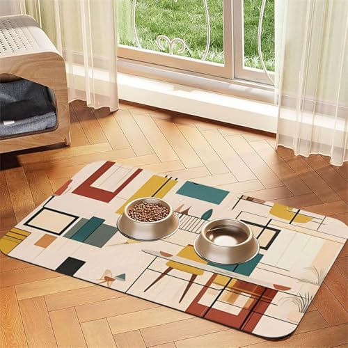Mid Century Moderne Hundefuttermatten für Böden, 30,5 x 45,7 cm, rutschfeste, super saugfähige Haustierfuttermatte, Geschirrspüler-Hundematte für Futter und Wasser, niedlich, Gummi, schnell trocknend Mid Century Moderne Hundefuttermatten für Böden, 30,5 x 45,7 cm, rutschfeste, super saugfähige Haustierfuttermatte, Geschirrspüler-Hundematte für Futter und Wasser, niedlich, Gummi, schnell trocknend von KKLWEGU